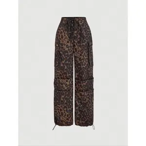 Women's Leopard Print Cargo Pants, Casual Fashion Trousers for Daily Wear, Ladies Casual Chic Bottoms for Summer, Casual Flap Pocket