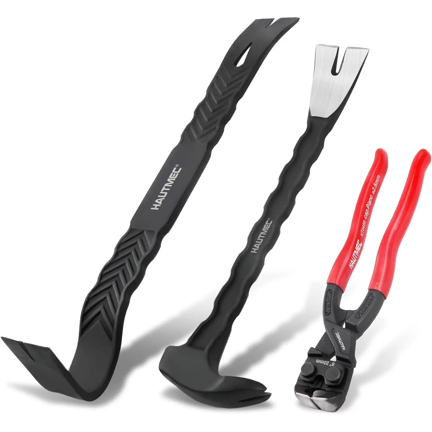 3 PCS Pry Bar Set, 15" Flat Pry Bar, 12" Cats Paw Nail Puller Tool and 8" End Cutting Pliers, Heavy Duty Dorp Forged Crowbar Pry Tool for Prying, Lifting and Removing Tasks, HTASM25022