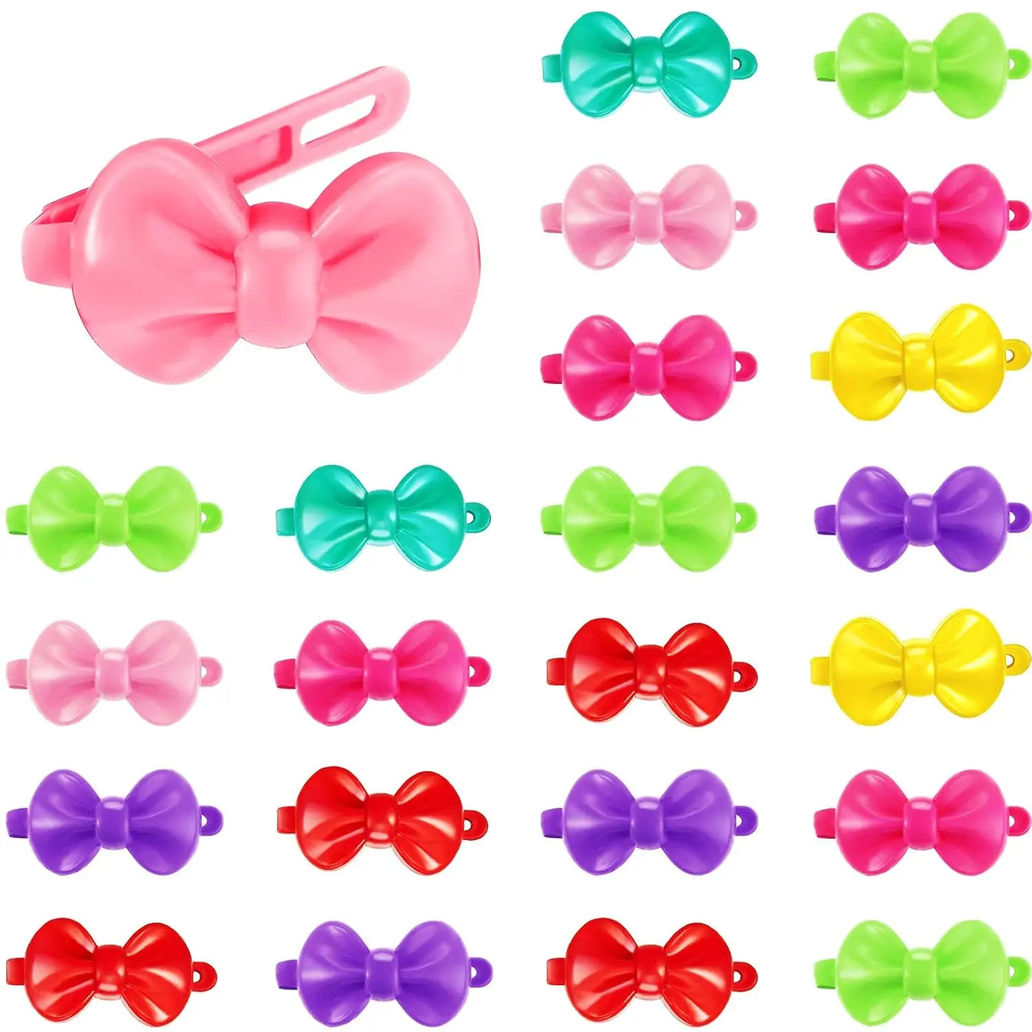 100 Pieces Girls Hair Barrettes Self Hinge Plastic Hair Clip 80s 90s Hair Pin Colorful Cute Hair Clip Cartoon Hair Accessories (Bow)