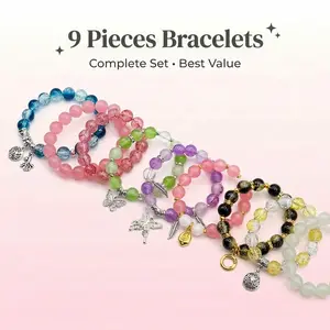 Glass Bead Bracelets Set of 9 - 3 Styles Collection (Y2K/Layering/Classic), Colorful Stackable Friendship Bracelets for Women Girls, Perfect Gift for Birthday Party, Eco-Friendly Biodegradable Jewelry