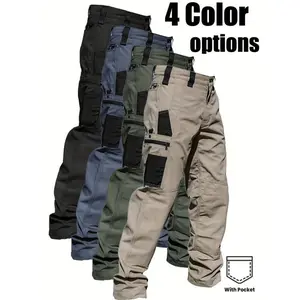 1pc Men's Tactical Cargo Pants - Heavy-Duty Construction Work Pants with Multiple Utility Pockets (Some Zippered/Closure), Secure Closure for Outdoor Hiking, Construction, Travel - All-Season Tactical Pants for Professionals (Spring/Fall/Summer) - Solid C