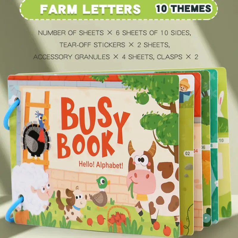 Baby Quiet Book, Montessori Tear-And-Paste DIY Craft Kit, Early Learning Educational Toy, Farm Letter Recognition, Reusable Magic Book, Preschool Busy Books, Toddler Activity Books