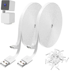 2 Pack 25FT Power Extension Cable Compatible with WYZE Cam Pan V3, USB to 90 Degree Micro USB Extension Charging Cable for WYZE Cam Pan V3,L-Shaped Flat Power Cord (White)