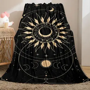 Bedroom Decor Home Blankets, Sun & MoonPattern Flannel Blanket, Soft Throw Blanket forSofa, Bed, Air-conditioned Room, Travel,Camping, Office, Room Essentials, SummerEssentials,Bedroom Accessories, Gift ldeas