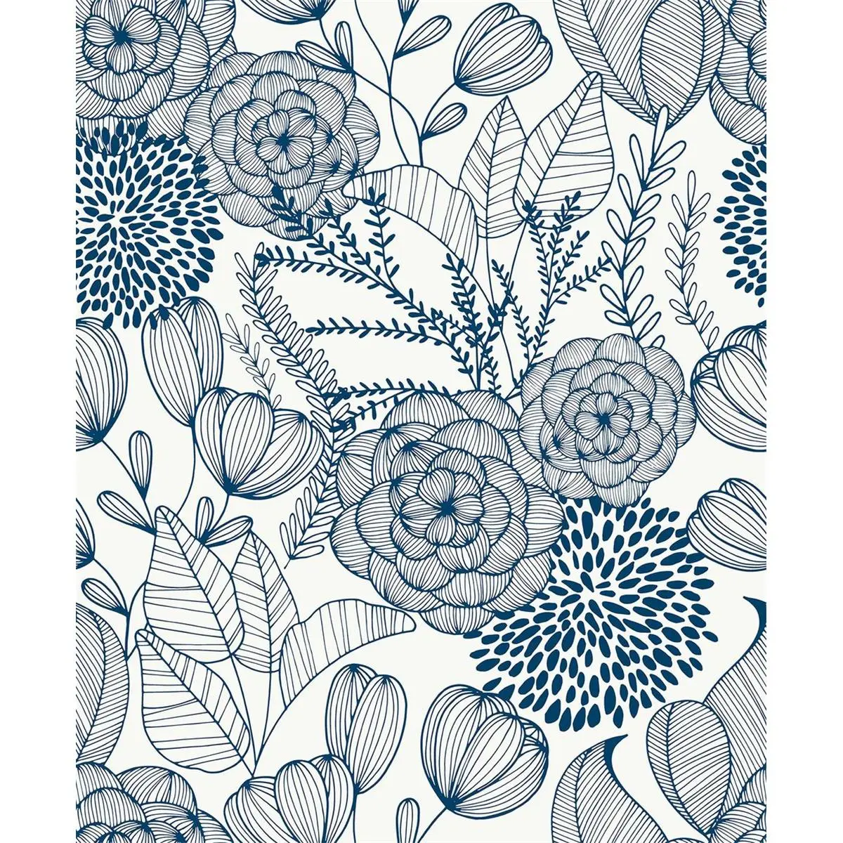 NuWallpaper 212 MAIN NUS3830 Navy Secret Garden Peel-and-Stick Floral Pattern Wallpaper, Self-Adhesive Washable Repositionable Vinyl Single Roll, Home Decor Hanging Supply for Smooth Flat Surfaces, Peel And Stick Wallpaper