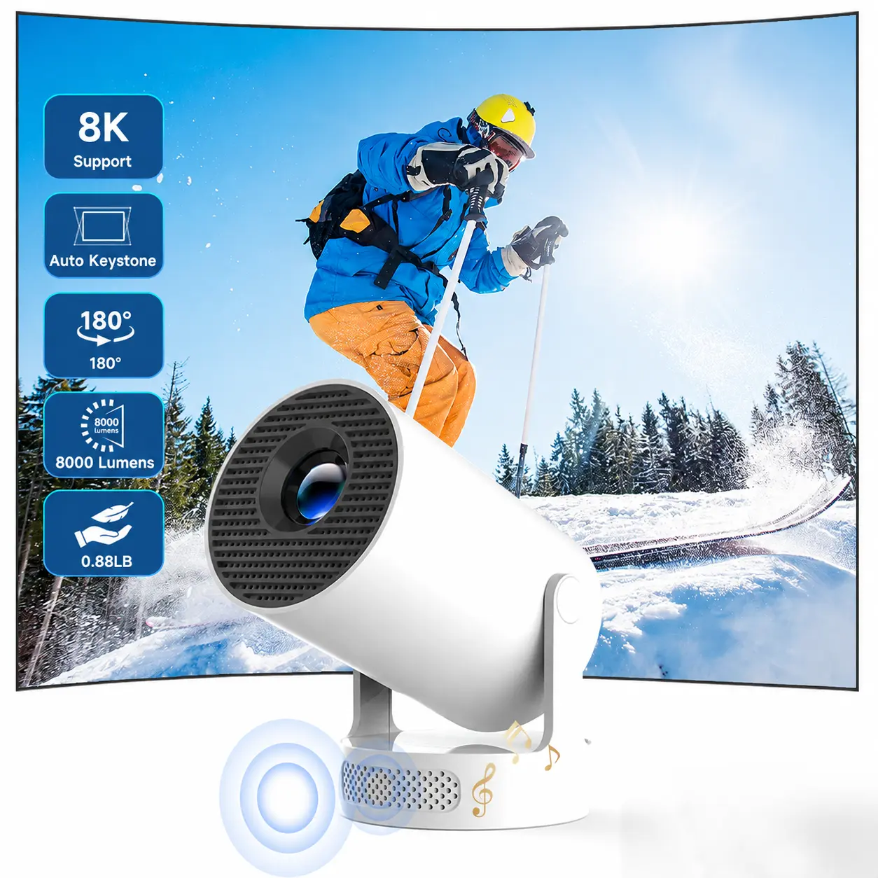 HY300Pro+ Projector with 8K Decode 290ANSI Auto Keystone Correction Dual-Band WiFi6 & Bluetooth5.4 Android 14 1280x720P for Home Cinema Portable Movie Theater Gift #SummerWins #DealsForYouDays