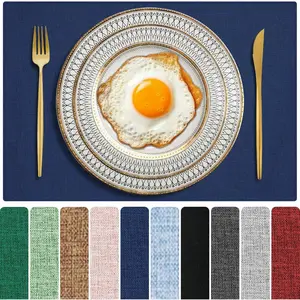 Cloth Placemats Set of 6, Cotton Linen Blend Machine Washable Double Layered Durable Place Mats Heat Resistant Placemats Wrinkle Free Thick Fabric Dining Table Mats (Navy Blue, 6)