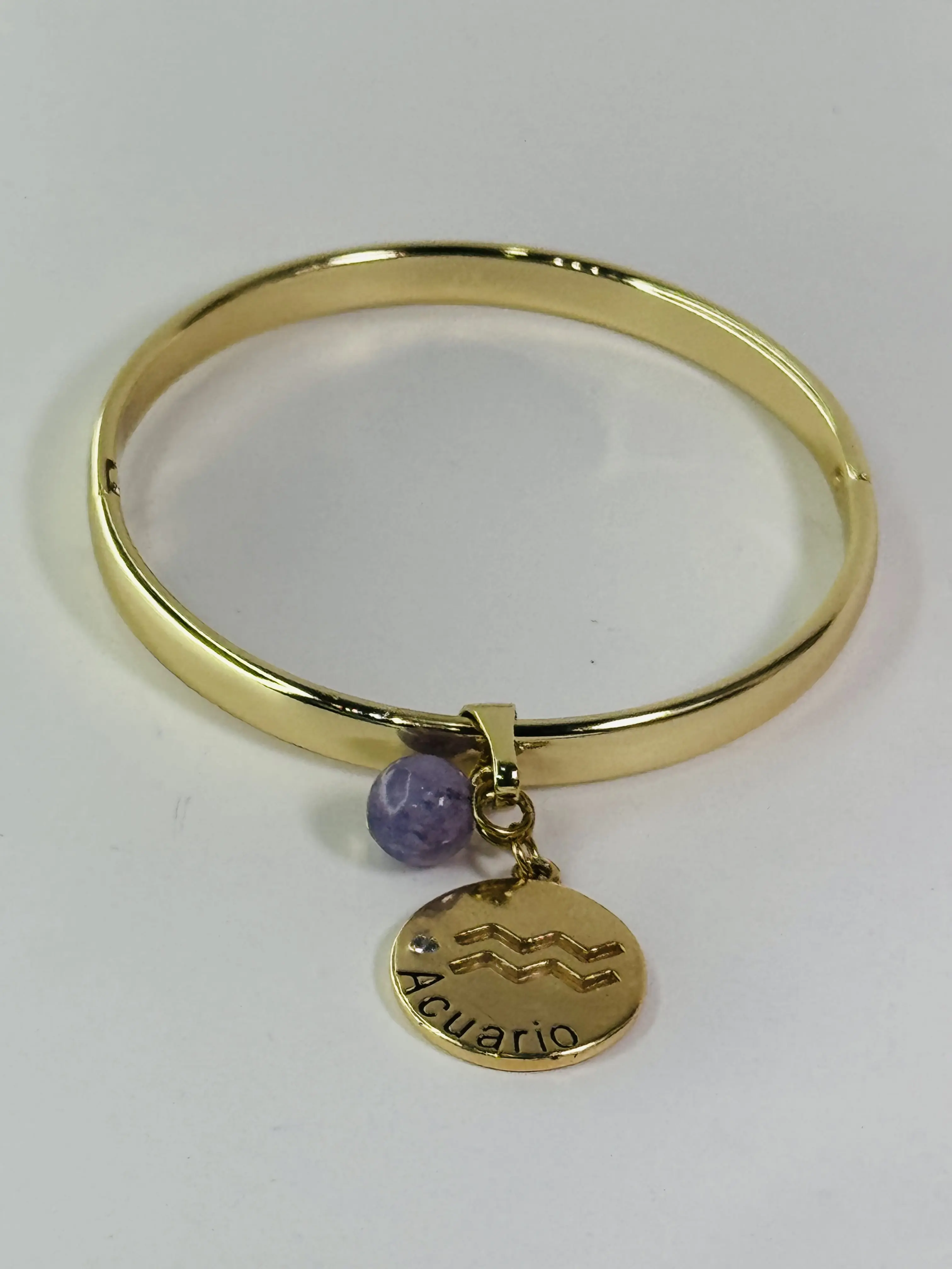 Acuario Bangle with Amethyst Charm for Visionary Protection and Humanitarian Freedom