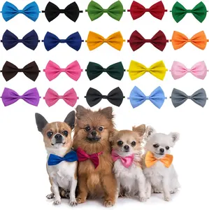 Pack Of 20 Bulk Dog Bow Ties with Adjustable Collar Puppy Cat Dog Neck Tie Pet Grooming Accessories for Little Medium Holiday Festival Wedding Birthday Gift Party Random Color
