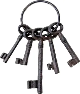 5 Pieces Vintage Skeleton Keys Set, Rustic Cast Iron Antique Style Keys on Ring, Old Fashioned Metal Keys for Pirate Accessories, Halloween Decorations, Home Decor, DIY Crafts, and Photography Props