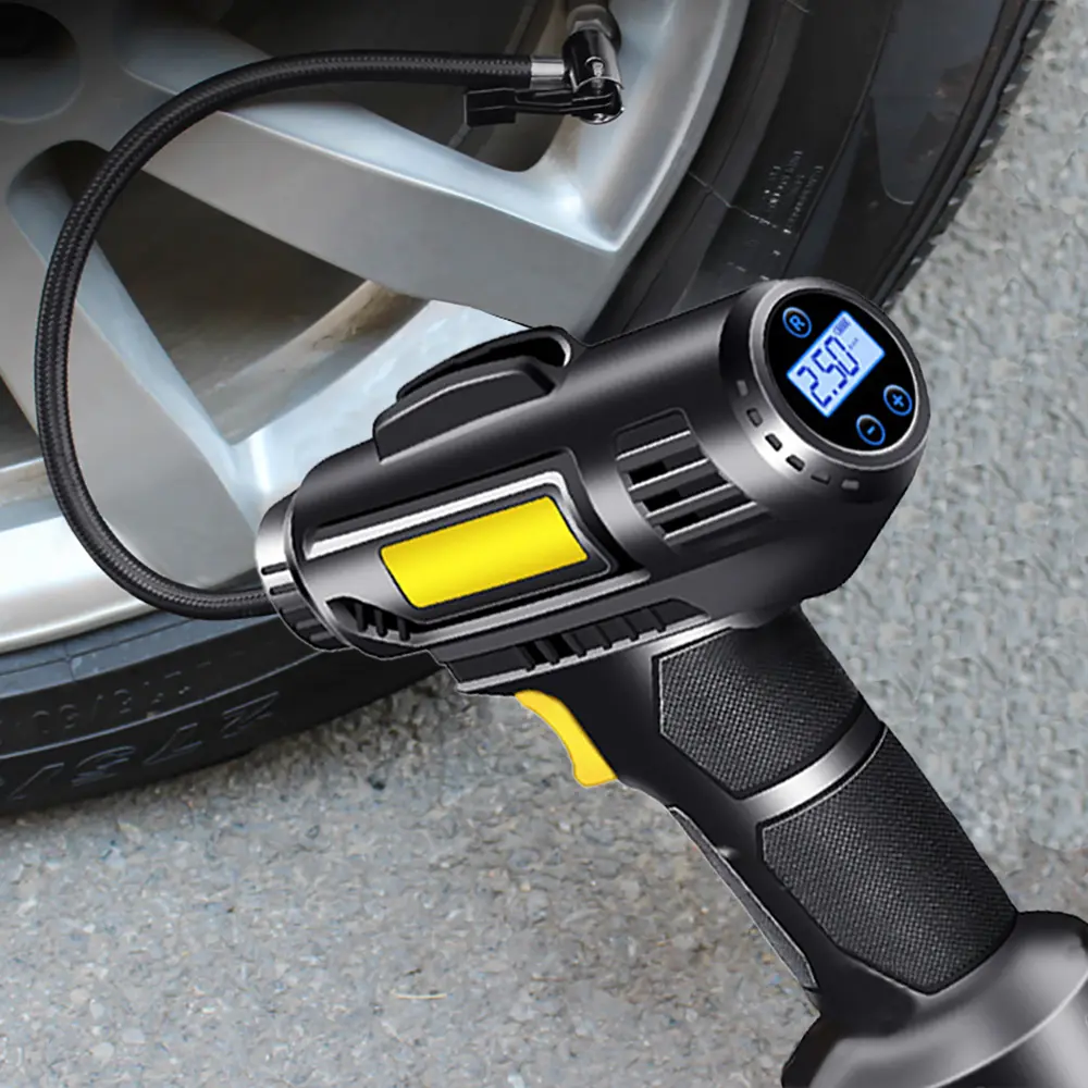 Digital Tire Inflator Car Air Compressor with Auto Stop, Portable Design, LED Light, 4 Pressure Units (PSI, BAR, KPA, Kg/Cm²), 8ft Cord & Needles for Cars, Bikes, Balls, Sports Equipment