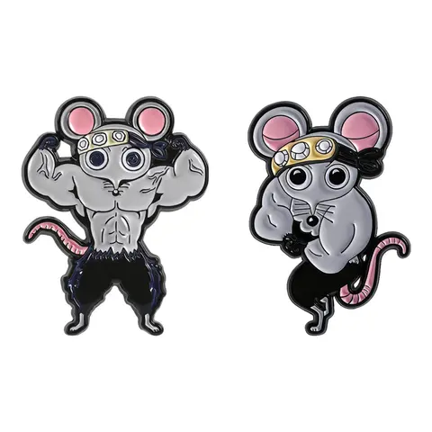 2-Pack Demon Slayer Anime Pins, Brooch Pins, Lapel Pins, Muscle Rat Battle Pose Design, Tanjiro Headscarf Theme Badges, Cartoon Badge, Funny Badge, Fandom Badge, Fun Display & Humorous Expression, Muscle Mouse, Alloy Brooch Pin