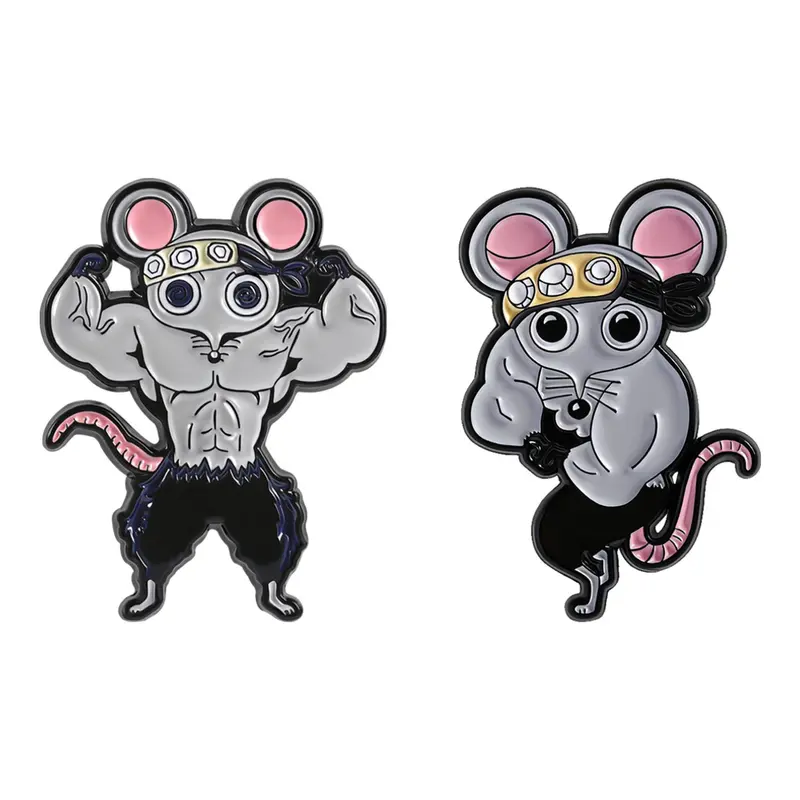 2-Pack Demon Slayer Anime Pins, Brooch Pins, Lapel Pins, Muscle Rat Battle Pose Design, Tanjiro Headscarf Theme Badges, Cartoon Badge, Funny Badge, Fandom Badge, Fun Display & Humorous Expression, Muscle Mouse, Alloy Brooch Pin