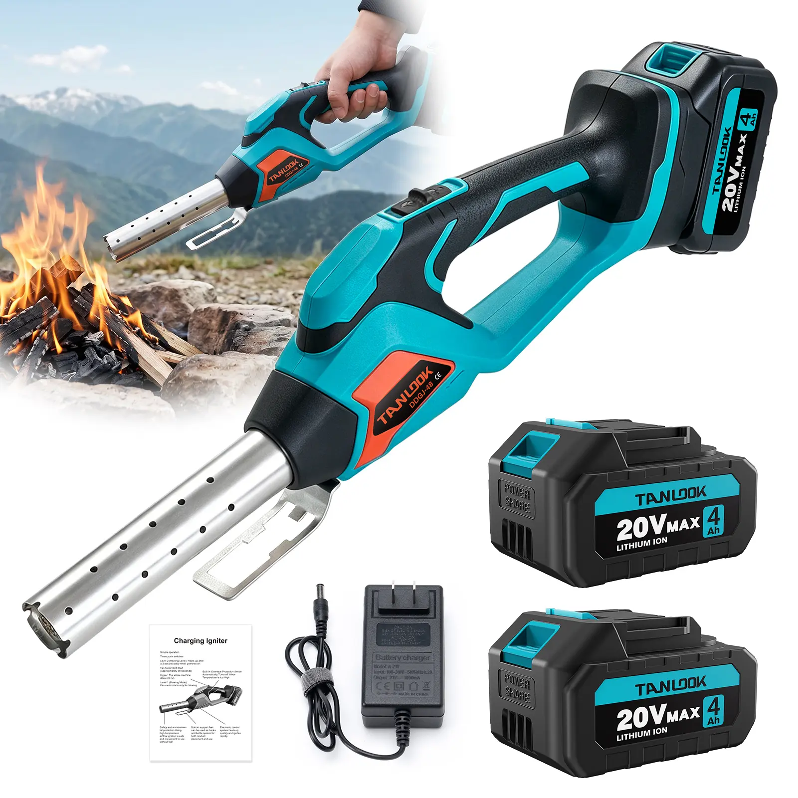 TANLOOK 20V Cordless Electronic Lighter & High-Power Grill Starter Gun, Outdoors Multi-Purpose Heat Tool with Battery, Tools & Hardware - Soldering Equipment Accessory