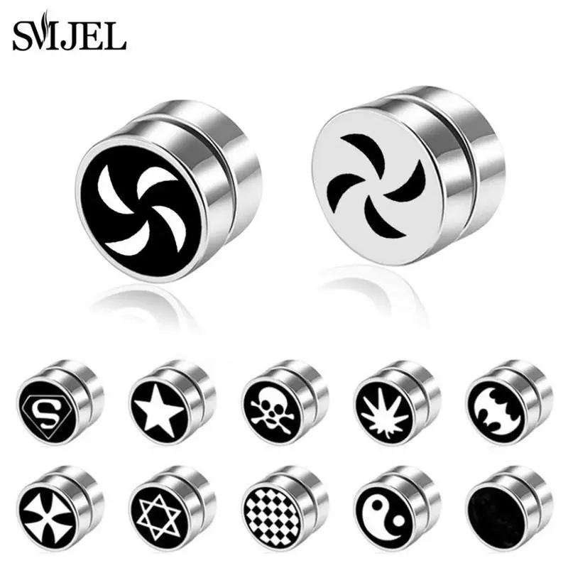 SMJEL Rock Strong Magnet Magnetic Ear Stud Non Piercing Fake Earrings Skull David Star Tai Chi Earings Jewelry Mens Women