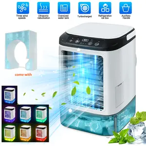 【FathersDayGift】 4-in-1 Portable Air Cooler Cooling Fan Small Air Conditioner 900ml Tank 3 Cool Mist & Speeds & 7 Night Light for Room Office Camping Car