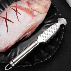 Stainless Steel Fish Scaler Remover with Ergonomic Non-Slip Handle for Easy Scaling Multi-Function Gutting Blade 23x3.5cm Grating Ginger Tool