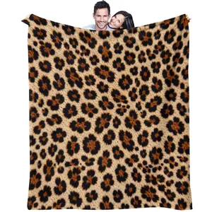 1Pcs Classic Leopard Print Flannel Blanket, Soft Skin-Friendly Warm & Thick, Machine Washable Wrinkle Resistant, Multi-Use Throw Blanket for Dorm, Home And RV