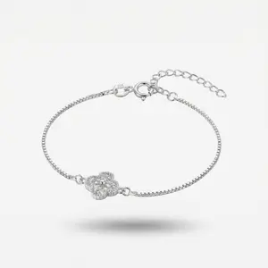 S925 Clover Bracelet Adjustable With Handmade Zirconia White Lab 7'' to 9''