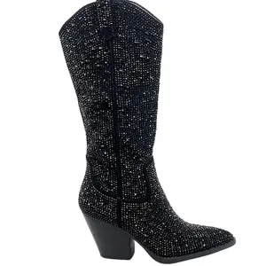WOMEN'S RHINESTONE WESTERN Cowboy BOOTS  WITH SIDE ZIPPER Shoe