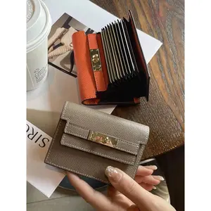 Ultra-Thin Leather Card Holder with Lock & Keychain | Compact Zipper Card Case, Exquisite Neutral Style for Daily Travel & Carry