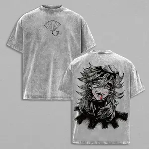 valentine shirts Douma Upper Rank 2 Demon Slayer T-Shirt Acid Wash Vintage Oversize Heavy Cotton Unisex Anime Manga T-Shirt Washed Retro Villain Graphic Tee Creepy Cult Dark Streetwear