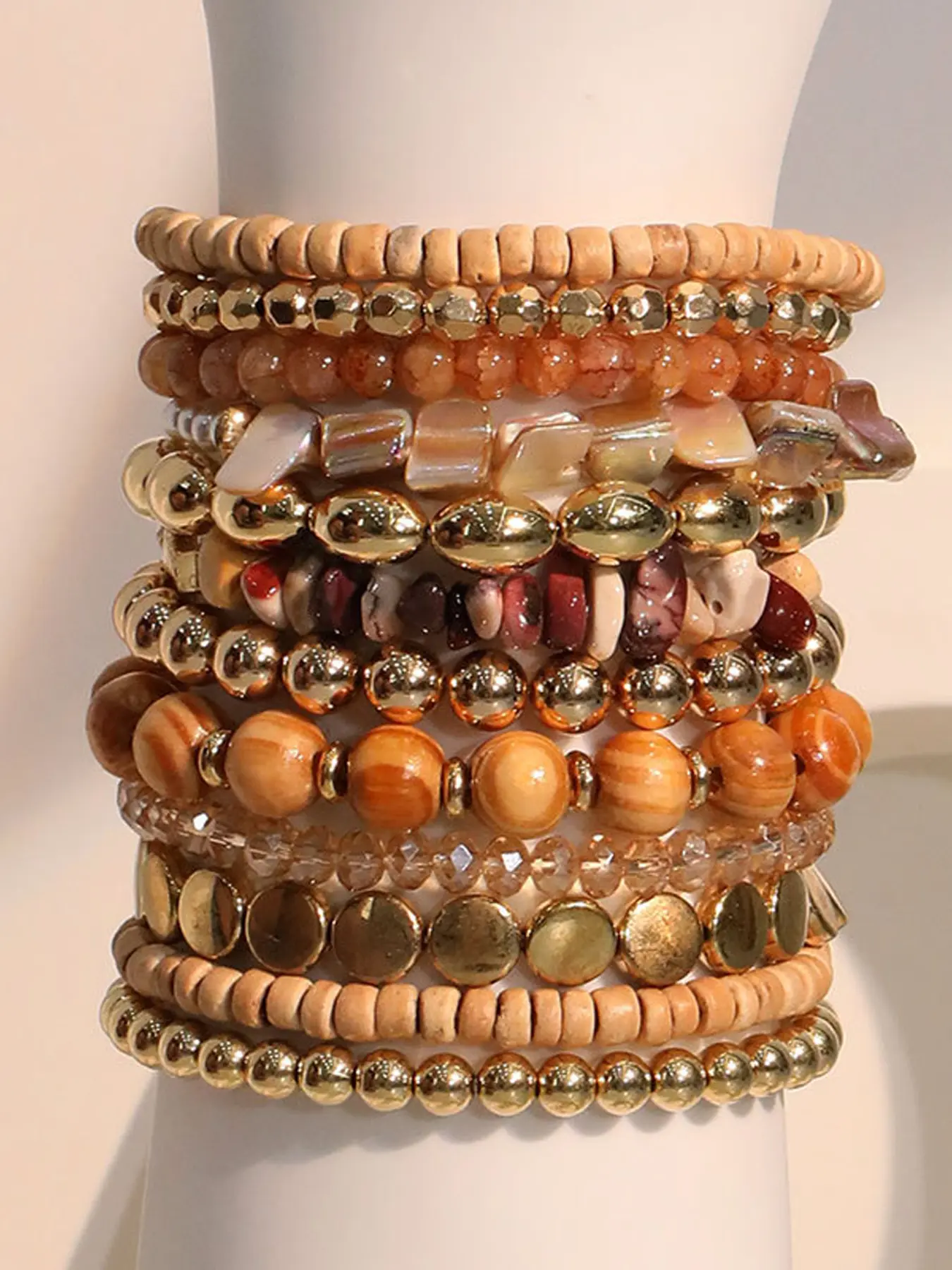 Bohemian Crystal Beaded Bracelet Set, Elegant Design with Elastic Cord, 12-Piece Women's Jewelry Gift, Beautiful Bracelets, Boho-Chic Crystal Bracelets, Stacked Design Bracelets, Adjustable Stack Bracelets