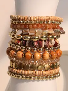 Bohemian Style Crystal Beaded Bracelet Set, Elegant Design, Elastic Rope Chain, Women's Jewelry Gift, 12 Piece Set, Crystal Bracelets, Boho Chic Crystal