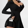 Women's Autumn/Winter Sports Dress, Sexy Slim Fit Long-Sleeved Tennis Skirt, Sports Set, Anti-Exposure Faux Two-Piece Tennis Skirt, Workout Dress, Active Dress, Active Wear Dress, Athletic Workout Dress, Workout Athletic Dresses, Exercise Dress