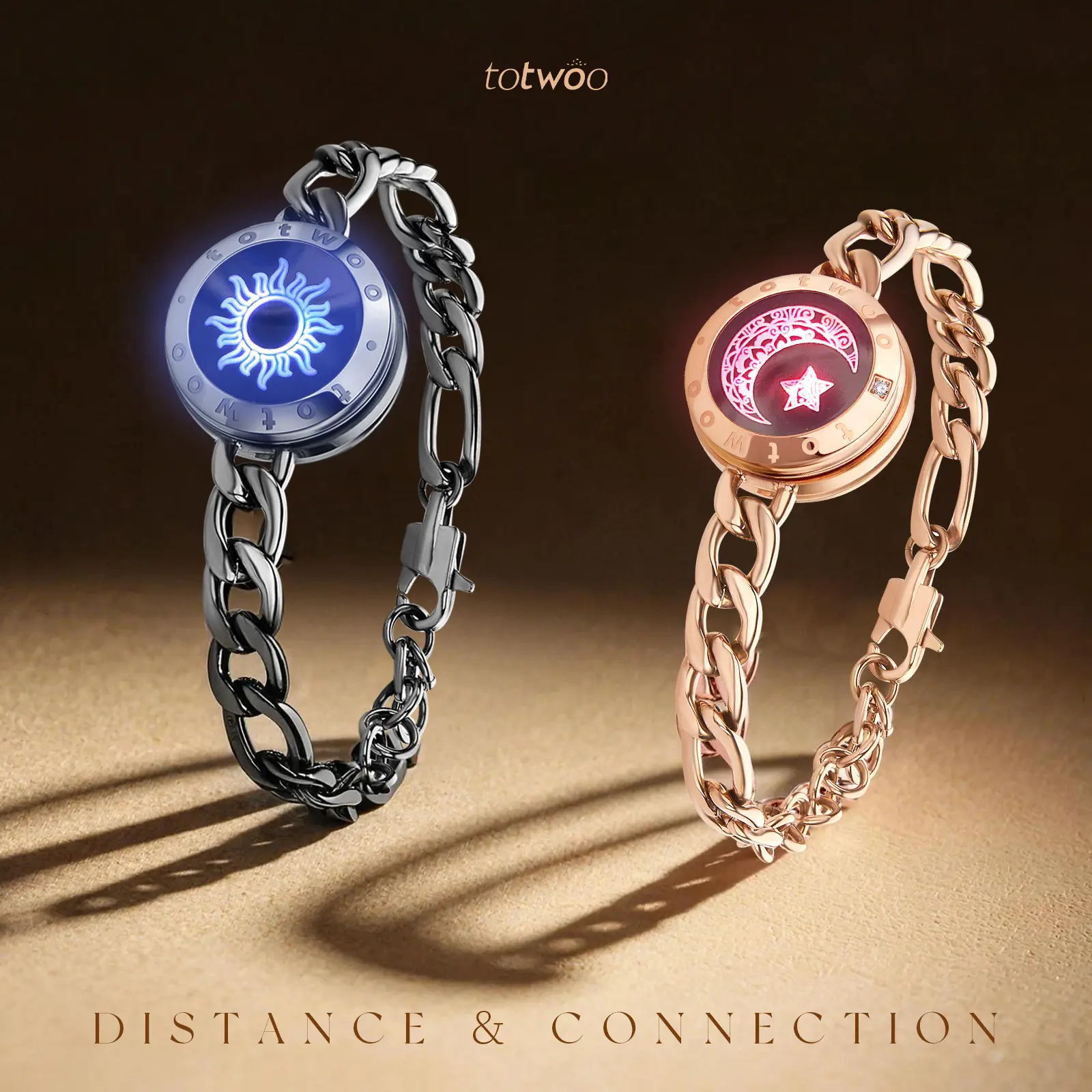 Totwoo Smart Touch Bond Touch Bracelets for Couples, Long-Distance Romantic Accessories, App-Synced Vibration & Light, Custom Private Messages, Unlimited Distance Jewelry Gifts for Couples