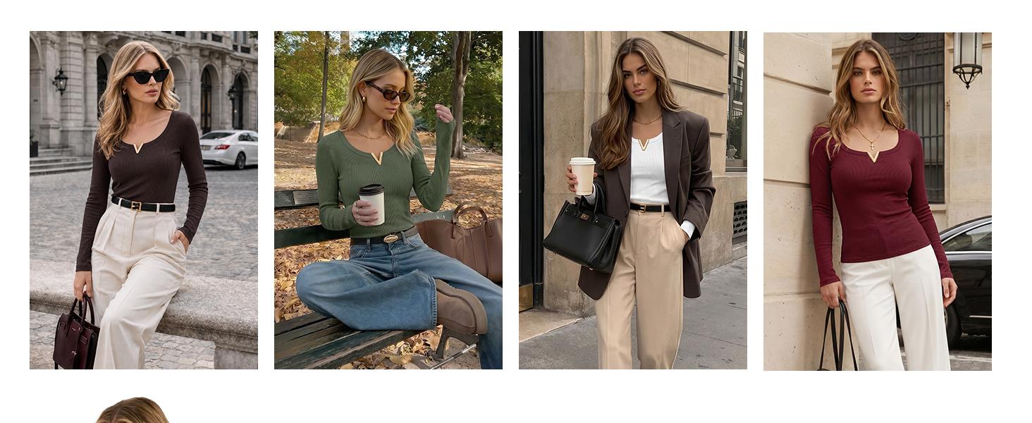 ANRABESS Womens Long Sleeve Scoop Neck Tops | Ribbed Knit Slim Fit Shirts, V Notch Basic Tees, Soft Stretch Breathable Fabric, Fall Winter Layering, Casual Work Travel Wear
