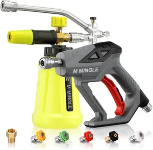 M MINGLE High Pressure Washer Wand with Foam Cannon, Foam Cannon Dual Connector Accessory, Car Wash Foam Wand Kit 1/4 Inch Quick Connector, 5 Pressure Washer Nozzle Tips