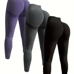 3-Pack Women's High-Waist Seamless Butt-Lift Yoga Pants Ultra-Soft Breathable Stretchy Nylon Fabric for Comfortable Fitness Casual Wear Hand Washable Solid Color Full-Length Base Layer Tights Leggings