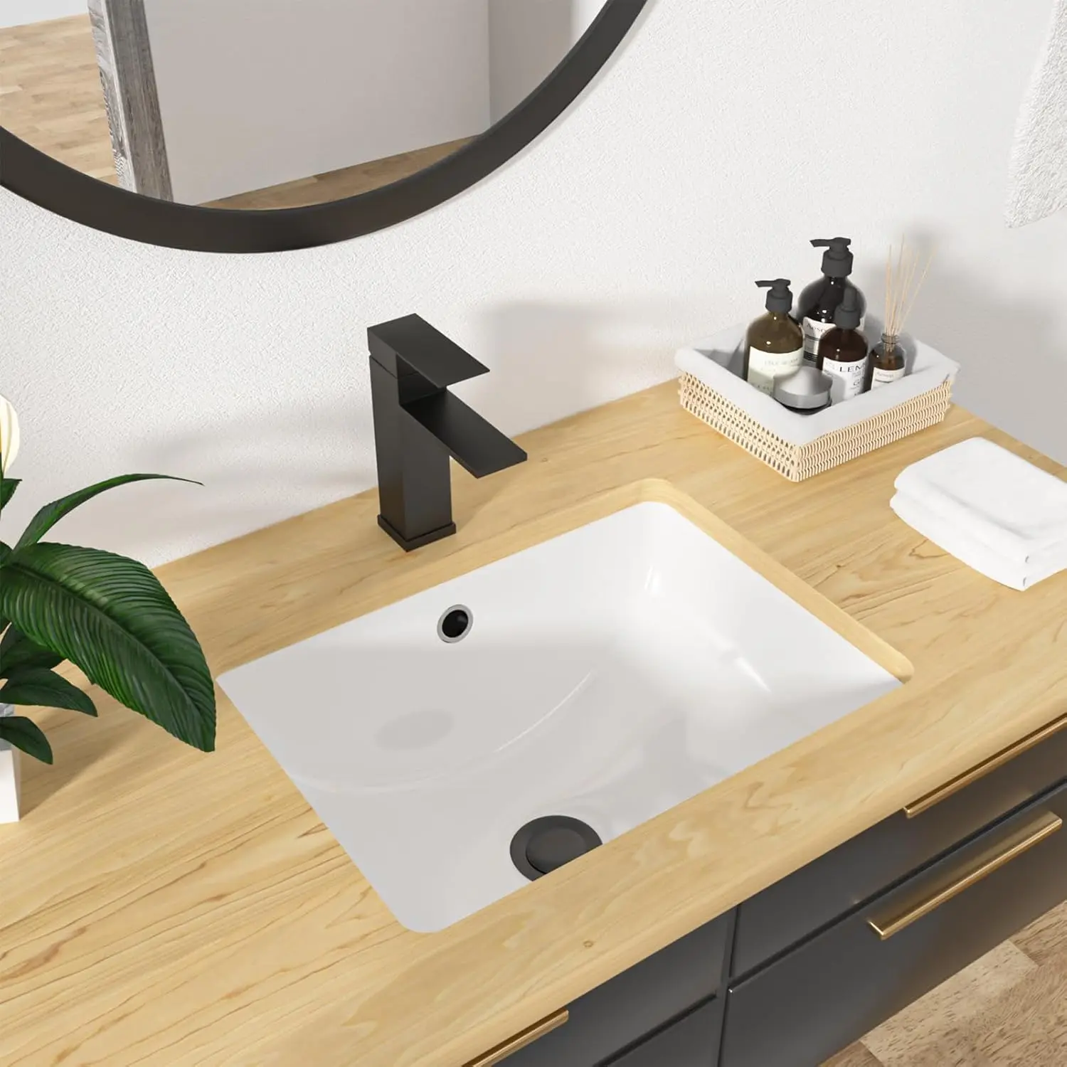Kichae Regular Size 18.25"x13.75"x8.25" White Rectangle Ceramic Undermount Bathroom Sink - Industrial Classic, Durable Porcelain Lavatory Vanity Sink with Overflow Drain, Heat Resistant, Modern, No Fully Assembled for Powder Rooms