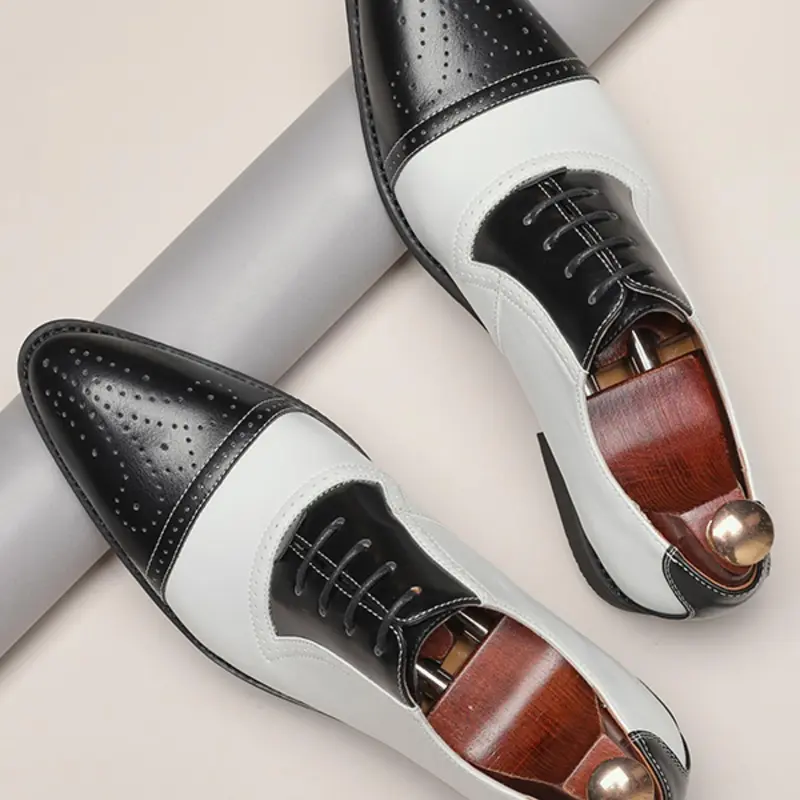 Men's Fashionable Colorblock Lace Up Dress Shoes, Casual Comfortable Trendy Pointed Toe Shoes for Work Office, Fashion Shoes for Party, Daily Clothing Decor