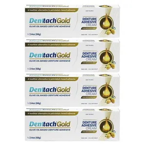 Denttach Gold Denture Adhesive, Petroleum Free Olive Oil Based Premium Denture Adhesive Cream for Full and Partial Dentures, All Day Secure Hold Denture Glue, Zinc Free, 2.4 Ounce