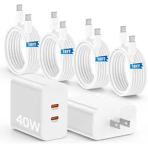 40W Fast Charger for iPhone 16,2Pack Dual Port USB C Charging Block with 4Pack 10FT USB C to USB-C Charger Cord for iPhone 16 15 Plus/16 15 Pro Max/iPad