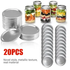 20PCS Mixed Mason Jar Lids Set 2.8Inch 3.4Inch Regular Wide Mouth Airtight Food Safe Caps Kitchen Essentials with Leakproof Seal for Canning Storage Kitchen Gadgets Novel Style Metallic Texture Real Material Utensils