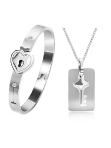 Couple Bracelet & Necklace Heart Key Lock Set, Men Jewelry, Romantic Gift for Men and Women, Valentine's Day, Christmas, Anniversary Present