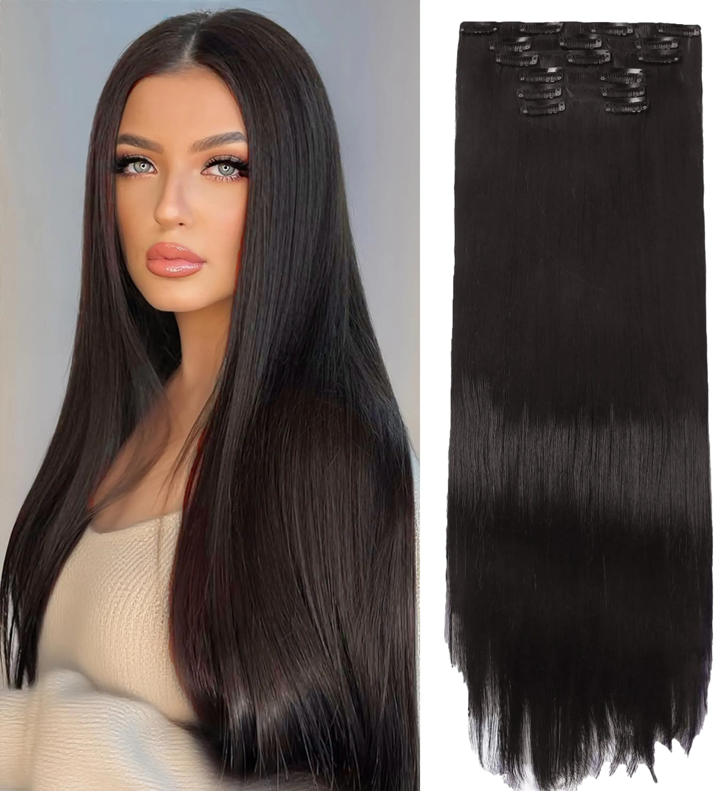 Clip in Hair Extensions 6PCS Straight Invisible 24inch Long Synthetic Thick Clips on Hairpieces for Women Girls Natural Full Head Party Daily Use 170g  6oz