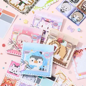 92 minimalistic Perler bead sticker sheets with themes animals, food, people, featuring cute cartoon pixel style, paper material, self adhesive, DIY notebook decoration scrapbook journal material sticker book