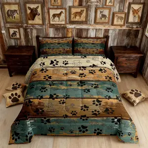 Paw Print Comforter Set,Black White Animal Print Quilt Set,Rustic Farmhouse Style Bedding Set for Kids Boys Girls Bedroom Decor,Dogs Duvet Set