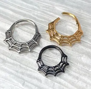 1pc Solid Titanium Spiderweb Design Hinged Segment Ring Hoop Septum Spider Web
