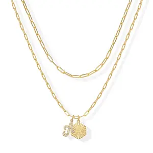 PAVOI 14K Gold Plated Initial Letter Pendant Layered Necklace for Women - Alphabet Letter Statement Layering Necklace