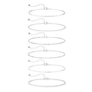 Moodear 6 Layered Silver Ankle Bracelets for Women Layered Waterproof Cuban Link Chain Anklets Set Adjustable Dainty Beach Gold Accessories Boho Bracelet Jewelry
