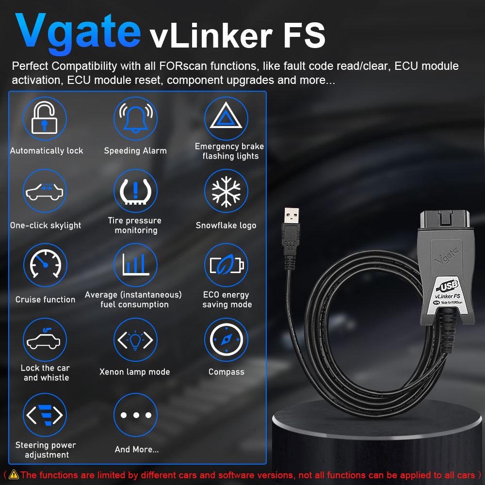 Vgate vLinker FS USB OBD2 Scanner for FORScan, HS/MS-CAN Auto Switch, 3Mbps Transmission Ford F-150 Diagnostic Tool