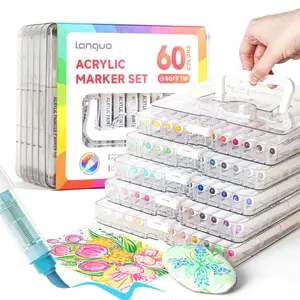 Acrylic Paint Marker Set, 1 Box Acrylic Paint Pen with Layered Storage Box, Brush Tip Acrylic Paint Pen for Rock Painting, Ceramic, Wood, Canvas, Glass