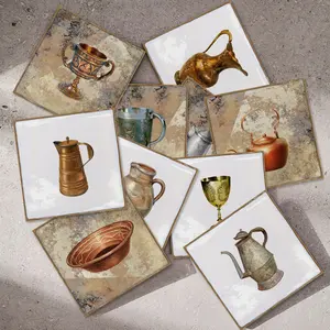 10/30/50PCS/Box PBS Provence Vintage Vessel Theme Decorative Tile Stickers | PVC Thickened Crystal Film | Waterproof Oil-Proof for Kitchen Bathroom Floor Ceiling