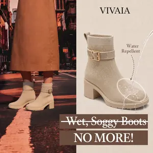 VIVAIA Women Square-Toe Water-Repellent Heeled Boots, Fashionable Bootie, Chunky Heel Ankle Boot versatile comfortable woman boots (Gisella)