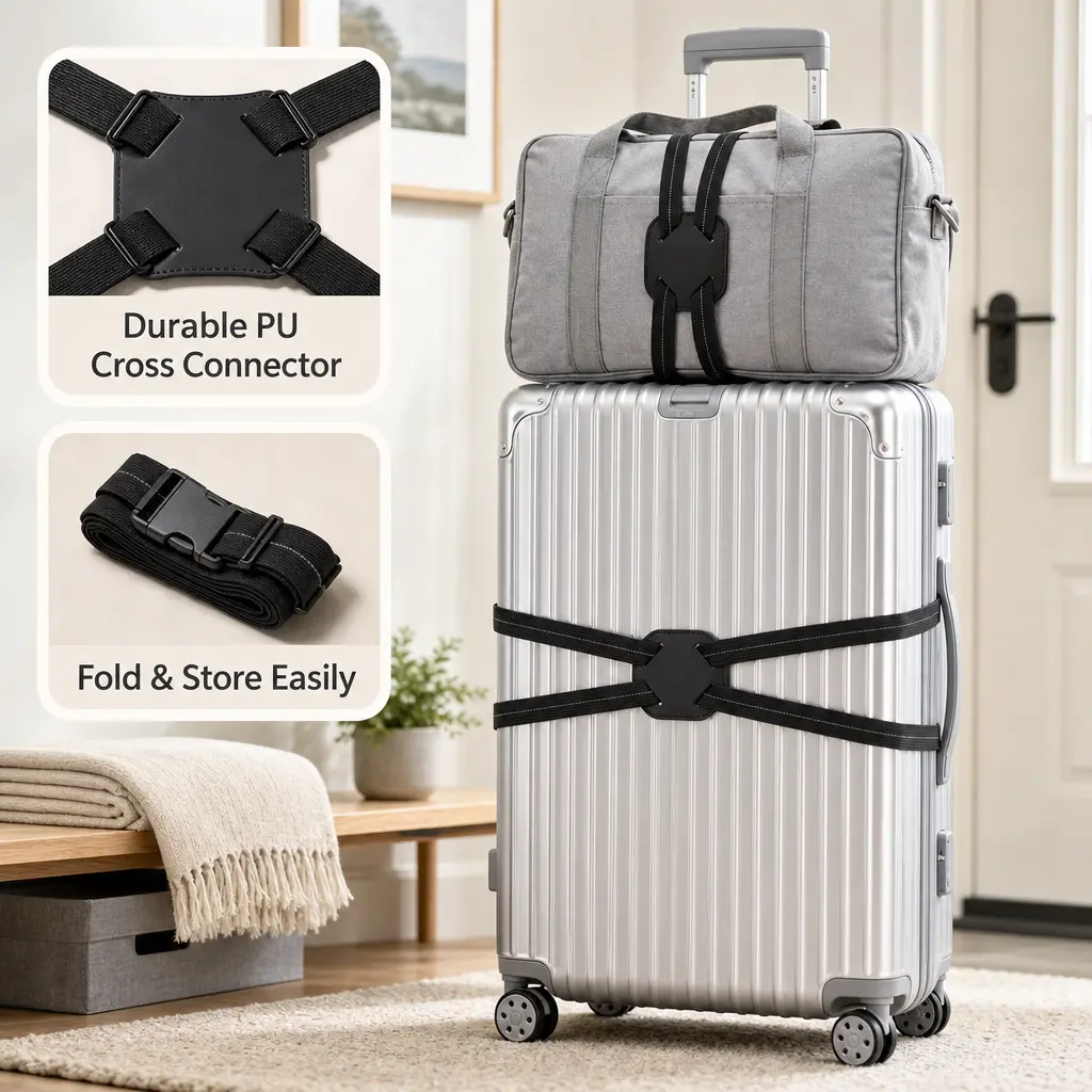 2 Pieces, Adjustable Elastic Luggage Strap, Binding Belt for Fastening Extra Carry-on Bags on Suitcase During Travel